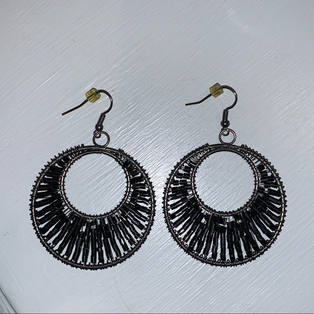 Shiny black bead earrings